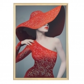 Панно с кристальным декором "Девушка в красной шляпе"